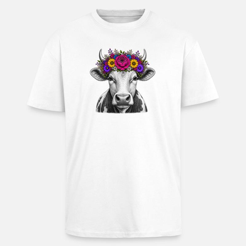 Kuh mit Blumenkrone - Oversized Heavyweight Unisex T-Shirt - Weiß