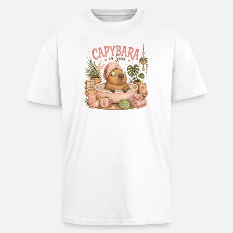 Capybara Spa Getaway - Unisex Oversized Heavyweight T-shirt - white