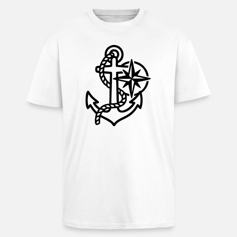 Anchor Wind Rose Maritime Logo - Unisex Oversized Heavyweight T-shirt - white