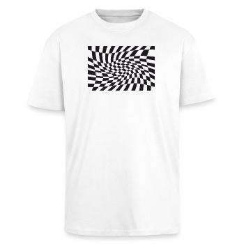 Warped Checker Optische Spirale - Oversized Heavyweight Unisex T-Shirt - Weiß - Vorne - Alina (178cm) & Michal (187cm)