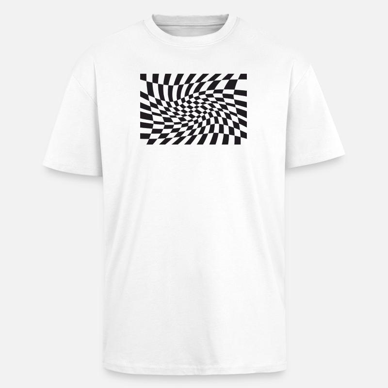 Warped Checker Optical Spiral - Unisex Oversized Heavyweight T-shirt - white
