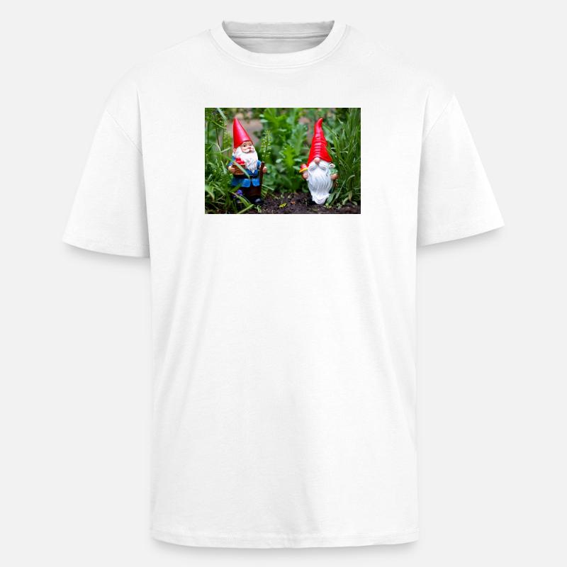 Gartenwichtel im Blumengarten - Oversized Heavyweight Unisex T-Shirt - Weiß