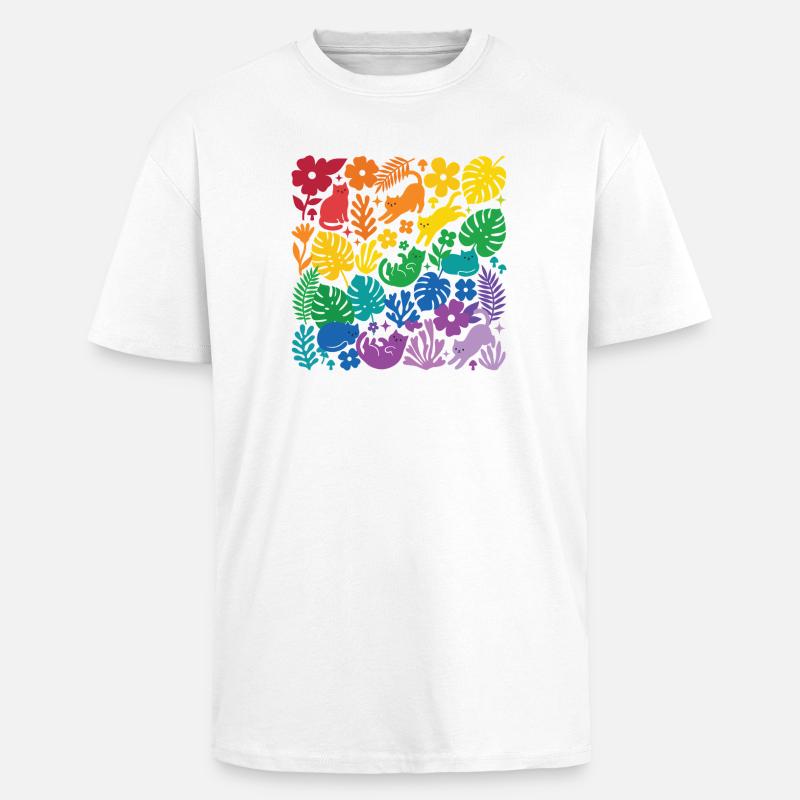 LGBT-Pride-Monat – Regenbogenkatzen und Blumen - Oversized Heavyweight Unisex T-Shirt - Weiß