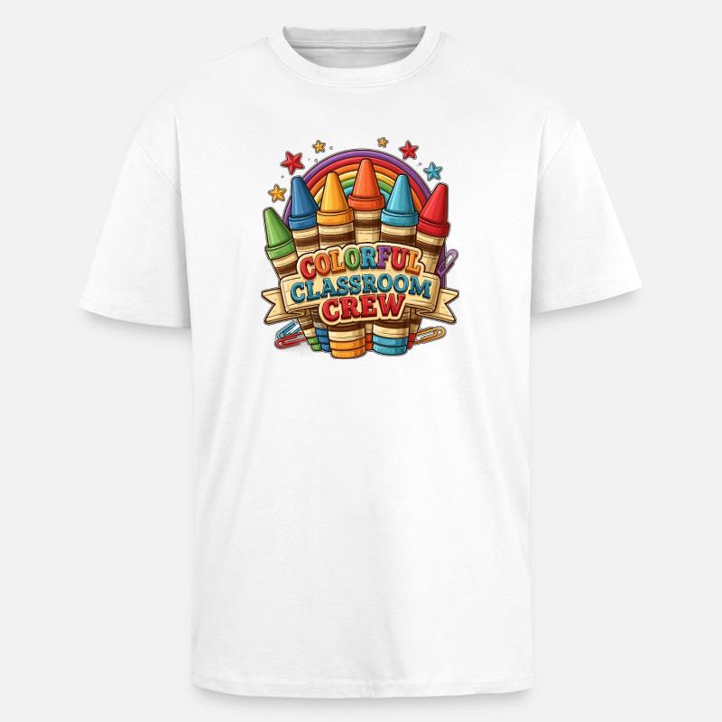 Farbenfrohe Klassenzimmercrew - Oversized Heavyweight Unisex T-Shirt - Weiß