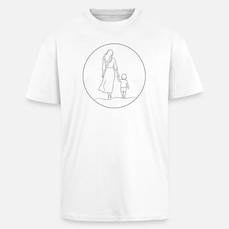 Mutter-Kind-Link in linearer Zeichnung - Oversized Heavyweight Unisex T-Shirt - Weiß