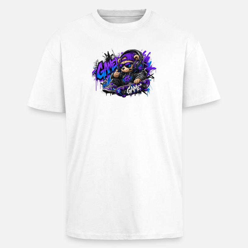 Game Bear Skate Graffiti - Unisex Oversized Heavyweight T-shirt - white