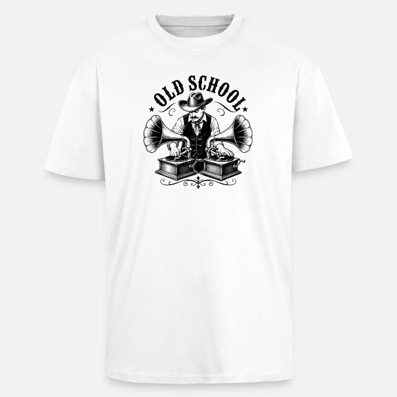 Old School DJ with Gramophone - Unisex Oversized Heavyweight T-shirt - white