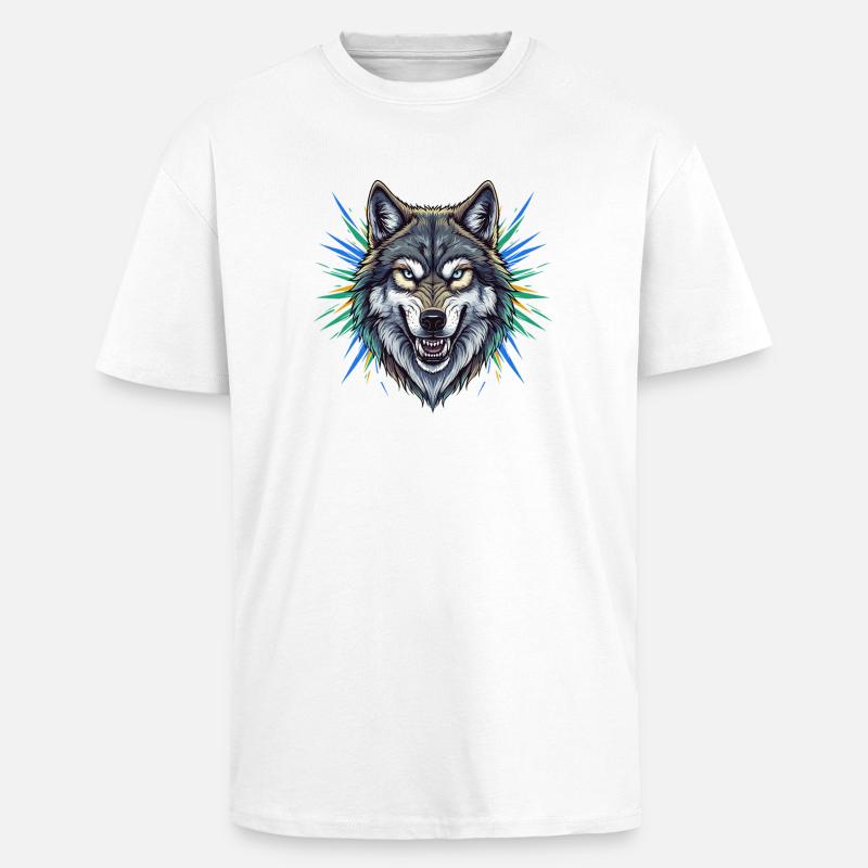Wolfskopf mit bunten Strahlen - Oversized Heavyweight Unisex T-Shirt - Weiß