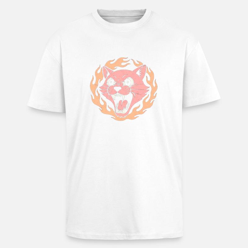 Flame Cat Pink Fire Head - Unisex Oversized Heavyweight T-shirt - white