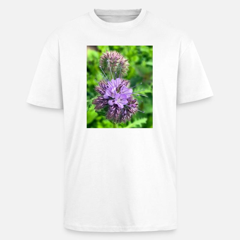 Phacélie violette – Fleur sauvage botanique - T-shirt unisexe oversize épais - blanc