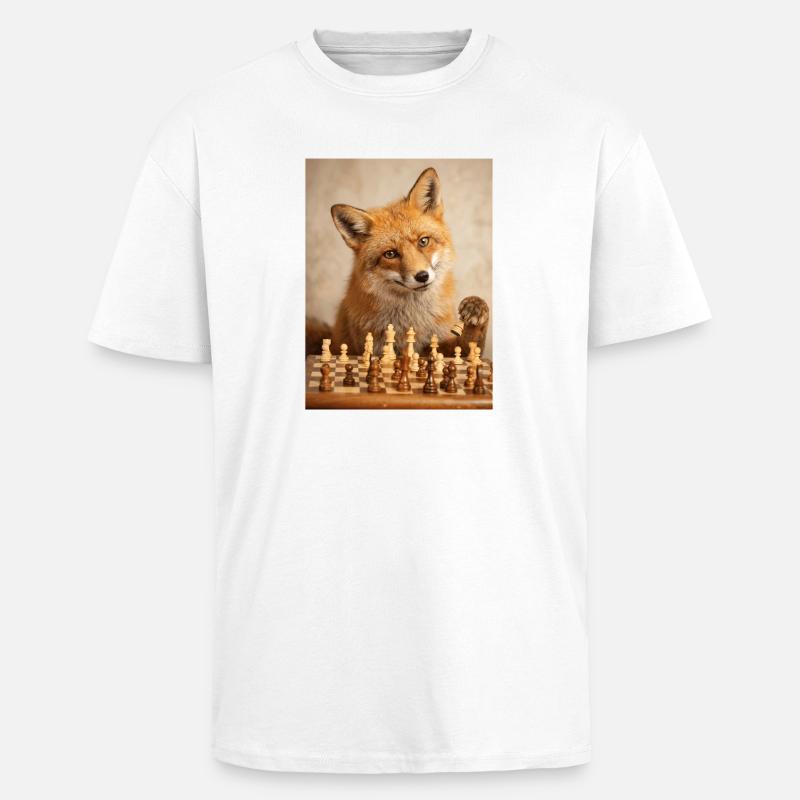Fox playing chess - Unisex Oversized Heavyweight T-shirt - white