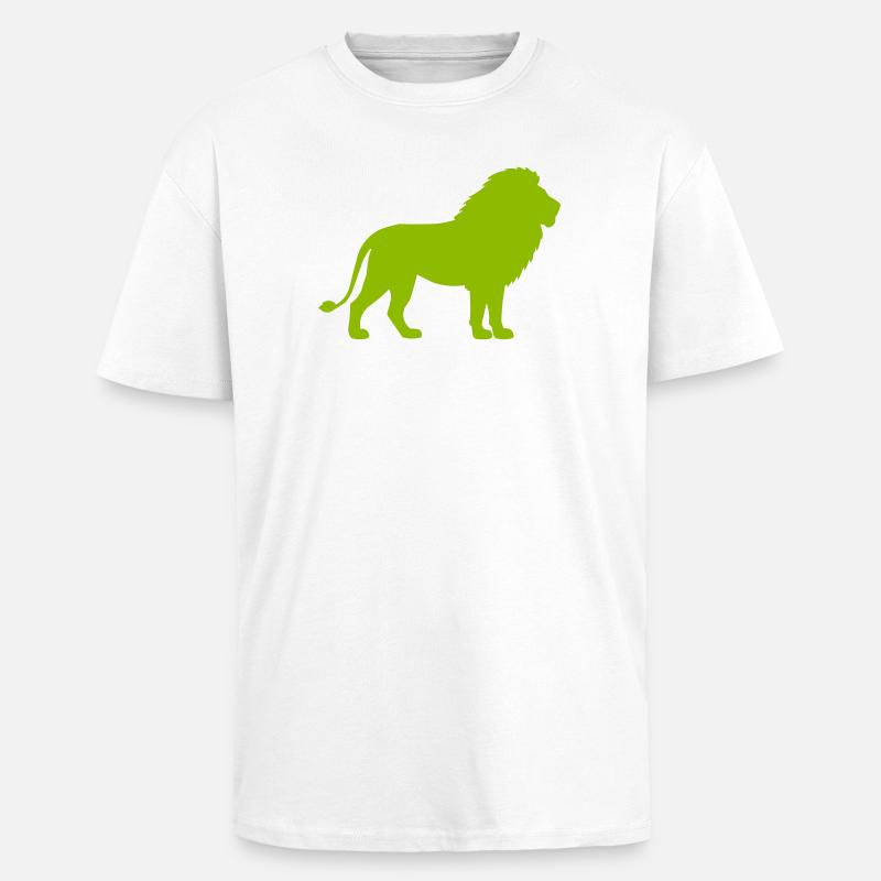 Silhouette de Lion Vert Néon - T-shirt unisexe oversize épais - blanc