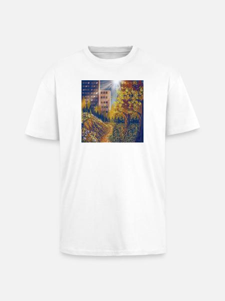 Autumn route between city and park - Unisex Oversized Heavyweight T-shirt - white