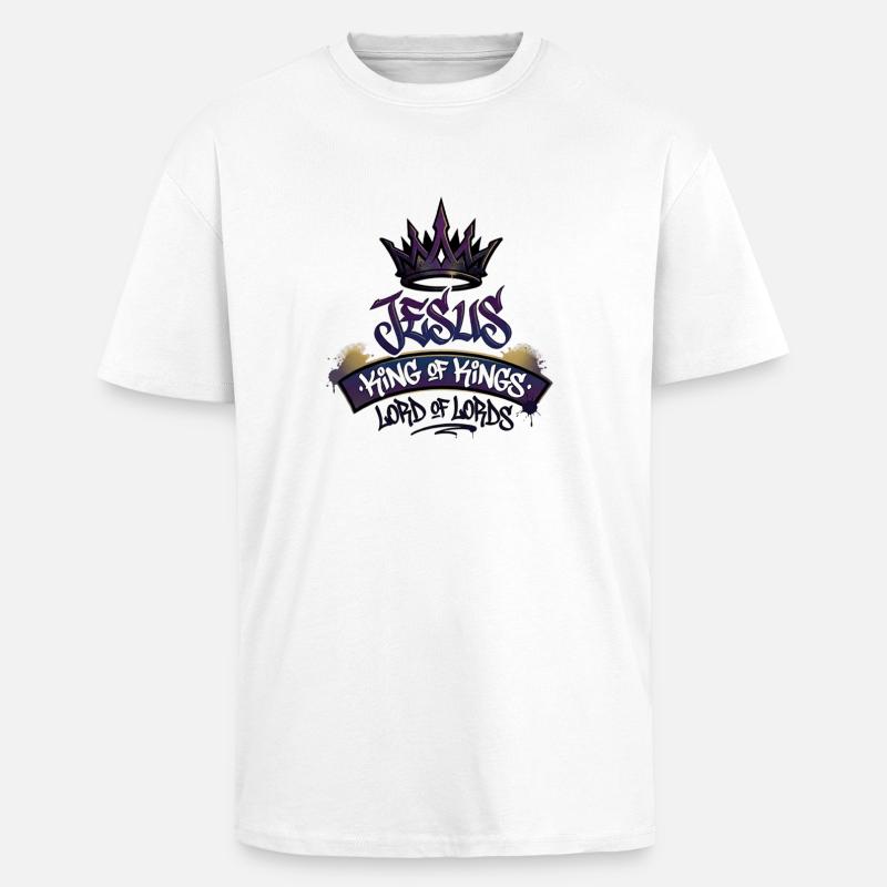 Jésus, roi des rois - T-shirt unisexe oversize épais - blanc