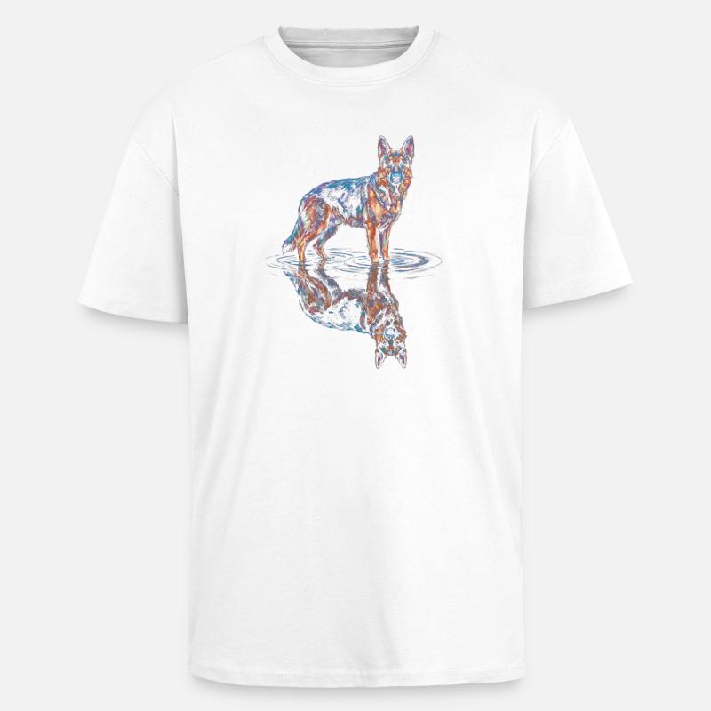 Deutscher Schäferhund mit Wasserreflexion - Oversized Heavyweight Unisex T-Shirt - Weiß