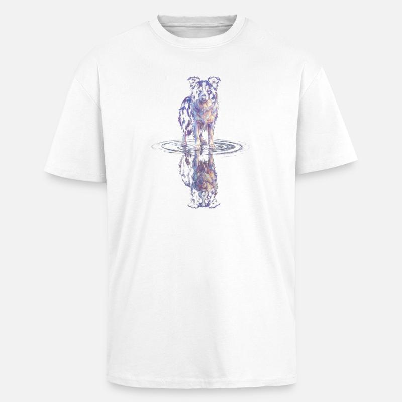 Border Collie Wasserreflexion - Oversized Heavyweight Unisex T-Shirt - Weiß