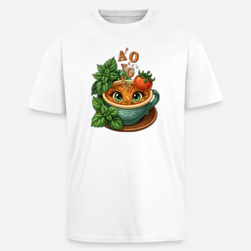 Alphabet Tea Cup with Herbs - Unisex Oversized Heavyweight T-shirt - white