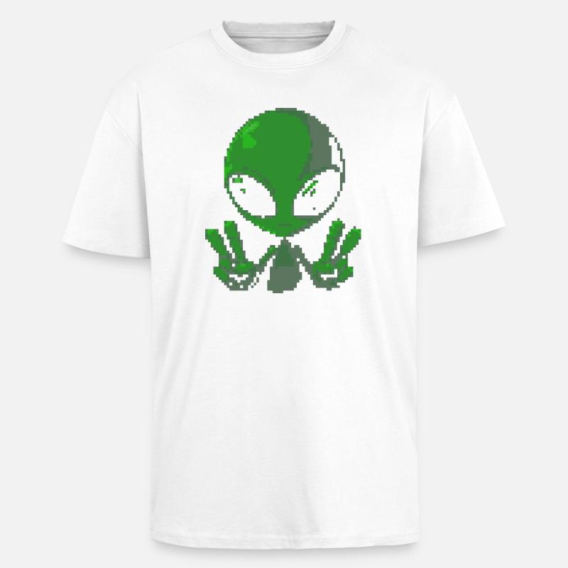 Pixel grünes Alien-Friedenszeichen - Oversized Heavyweight Unisex T-Shirt - Weiß