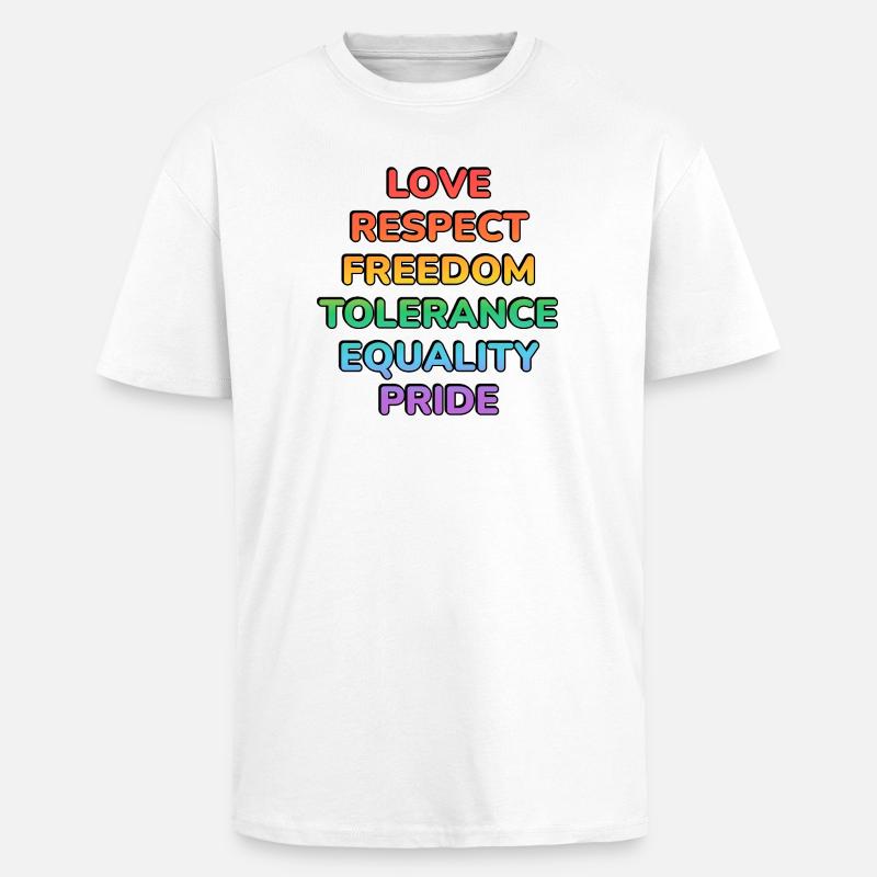 Pride Values Rainbow Text - Unisex Oversized Heavyweight T-shirt - white