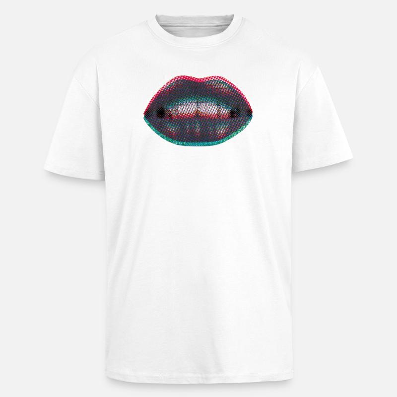 Dotted neon lips - Unisex Oversized Heavyweight T-shirt - white