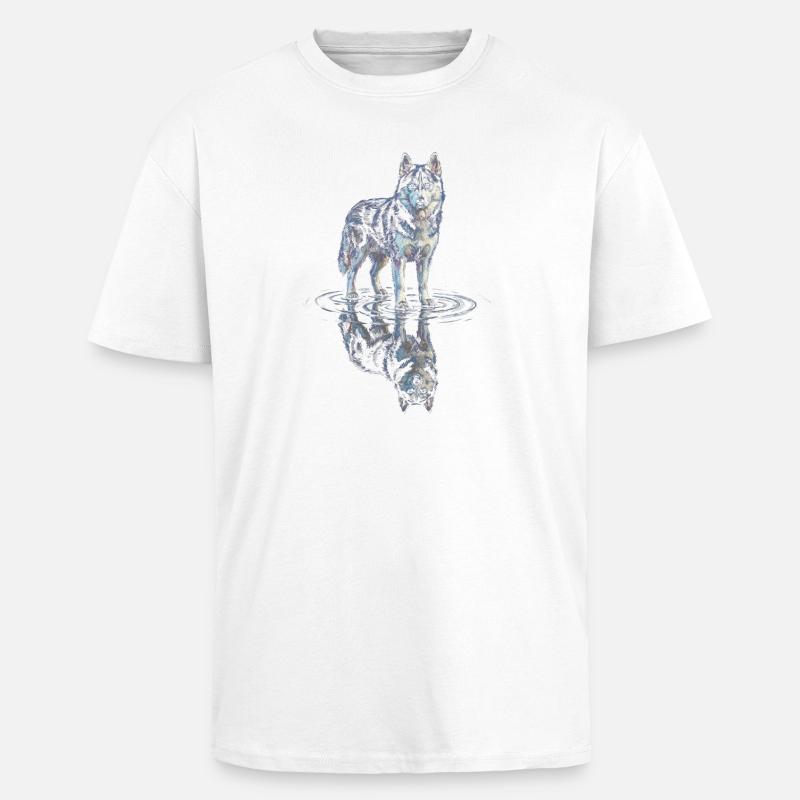 Siberian husky with water reflection - Unisex Oversized Heavyweight T-shirt - white