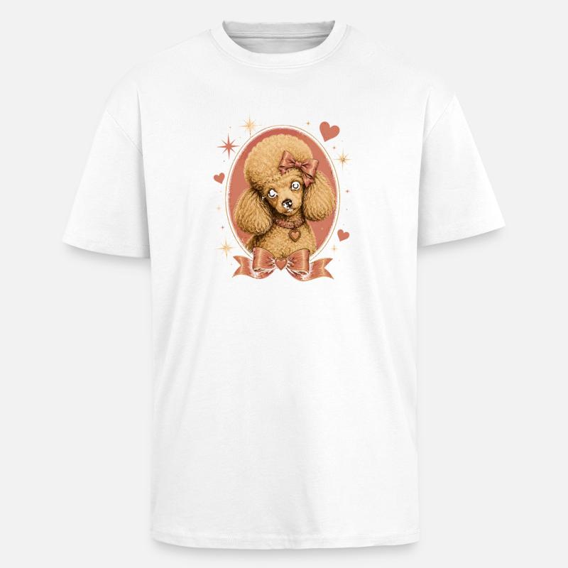 Pink Poodle with Bow - Unisex Oversized Heavyweight T-shirt - white