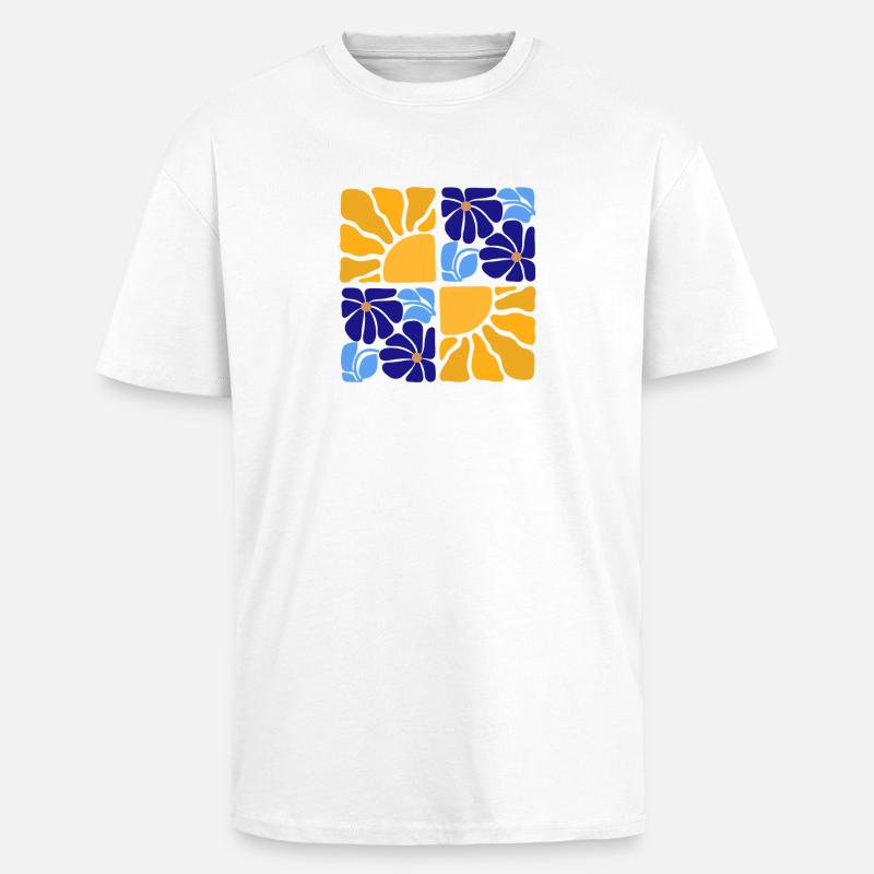 70s Retro Blumen & Sonne Design - Oversized Heavyweight Unisex T-Shirt - Weiß