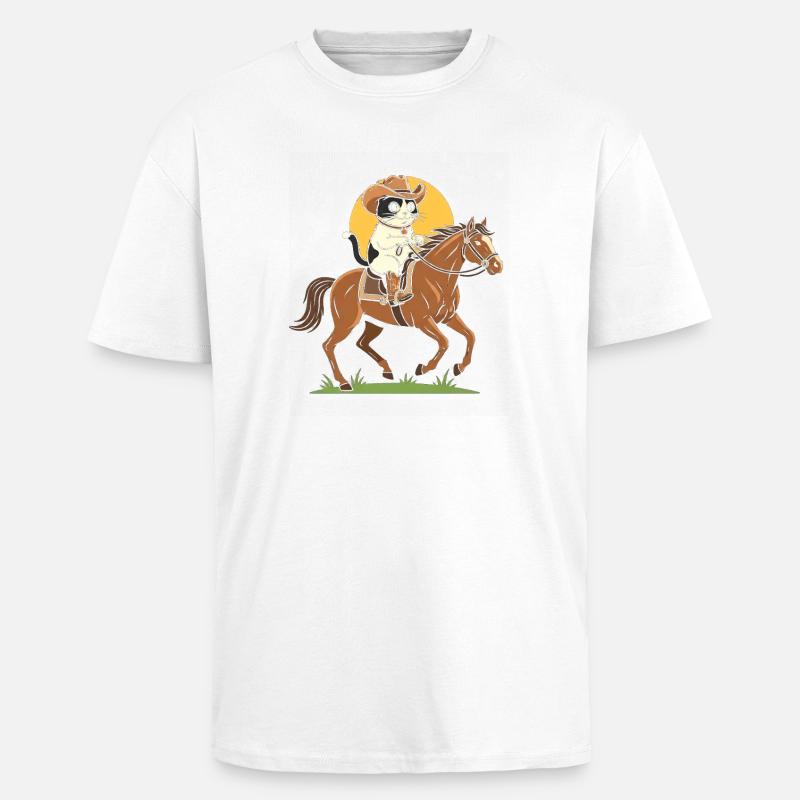 Chat cowboy à cheval - T-shirt unisexe oversize épais - blanc