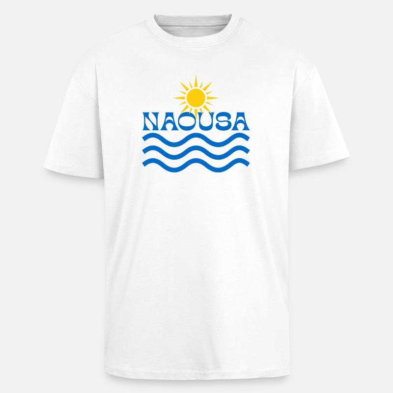 Naousa Sun Waves Logo - T-shirt unisexe oversize épais - blanc