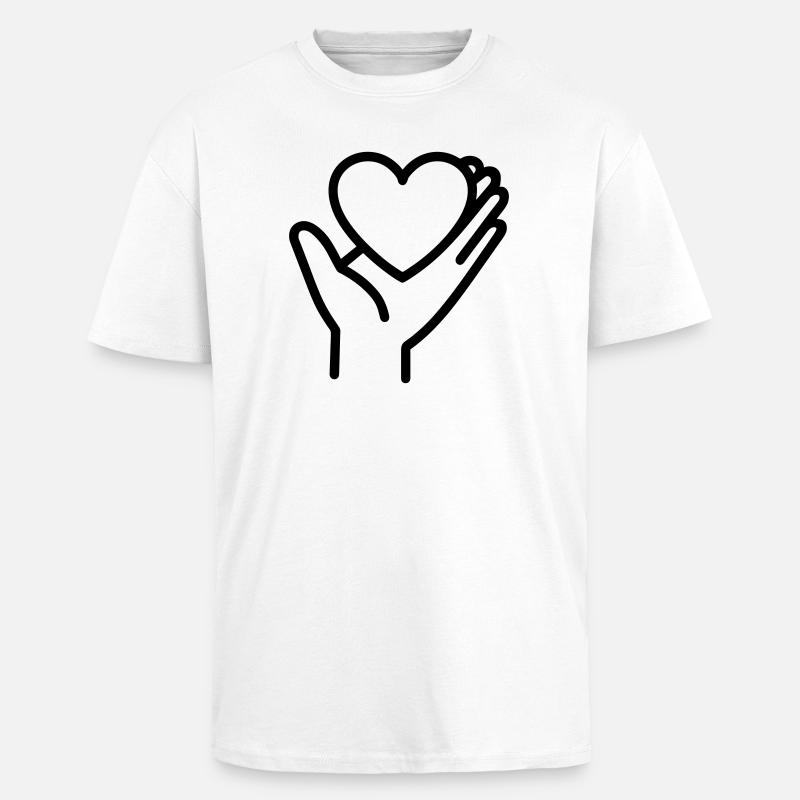 Hand Herz - Oversized Heavyweight Unisex T-Shirt - Weiß