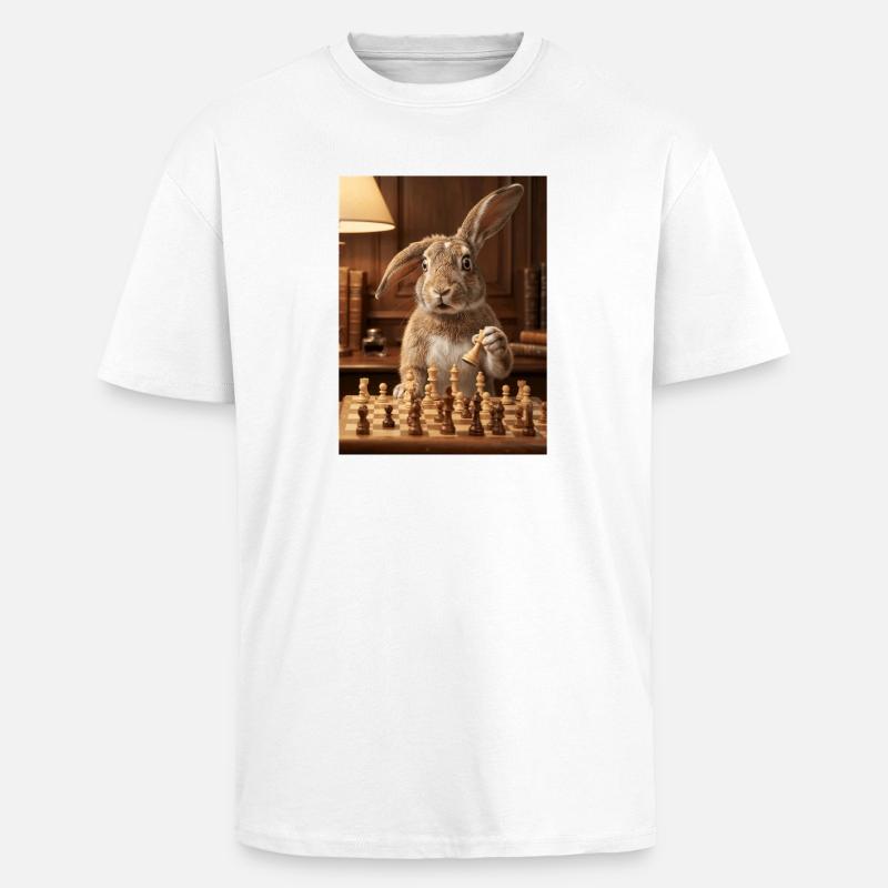 Le lapin jouant aux échecs - T-shirt unisexe oversize épais - blanc