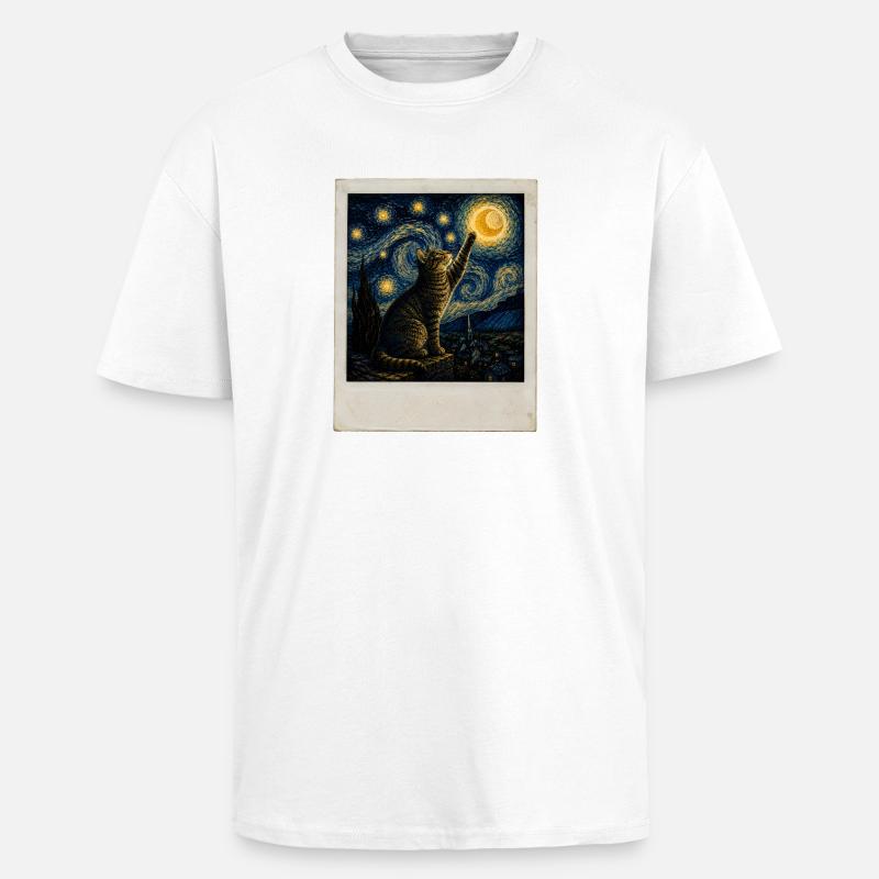 Style Star cat in night - T-shirt unisexe oversize épais - blanc
