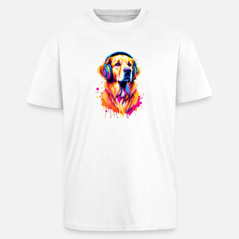 Golden Retriever mit Kopfhörer - Oversized Heavyweight Unisex T-Shirt - Weiß