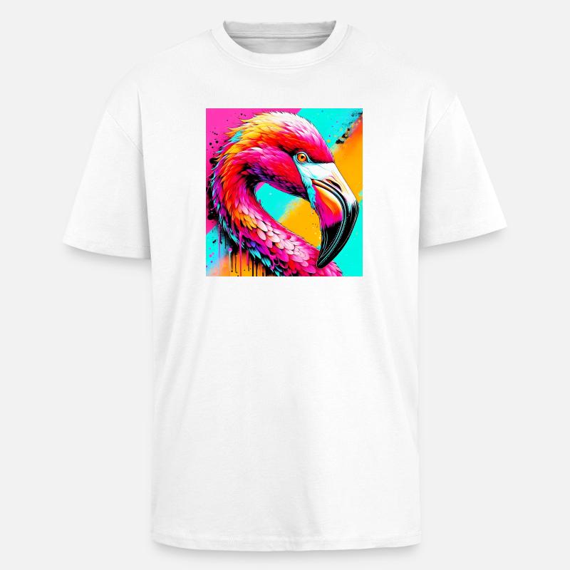 Flamingo - Oversized Heavyweight Unisex T-Shirt - Weiß