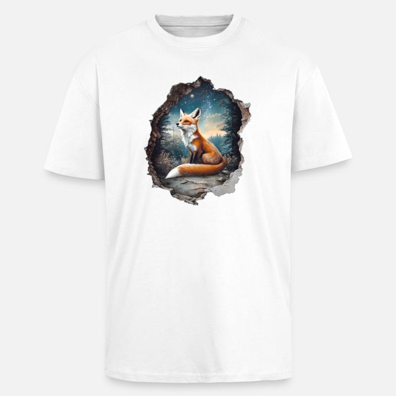 Fox Star Forest - Unisex Oversized Heavyweight T-shirt - white