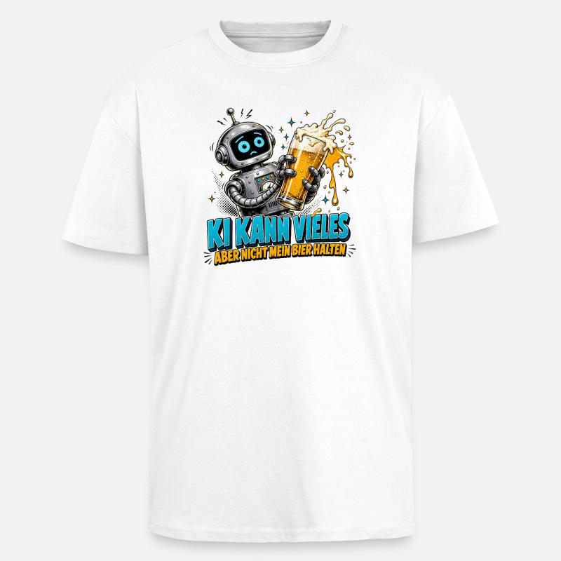 Roboter mit Bierglas-Humor - Oversized Heavyweight Unisex T-Shirt - Weiß