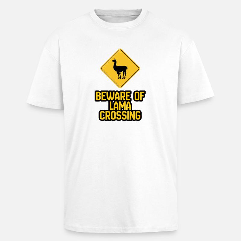 Lama Crossing Warnschild - Oversized Heavyweight Unisex T-Shirt - Weiß