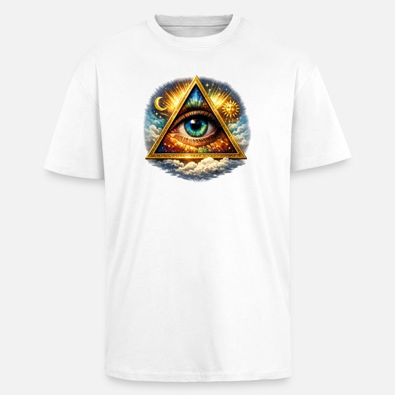 Œil Cosmique en Triangle - T-shirt unisexe oversize épais - blanc