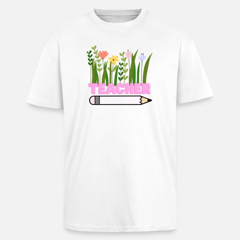 Lehrerblumen mit Bleistift - Oversized Heavyweight Unisex T-Shirt - Weiß
