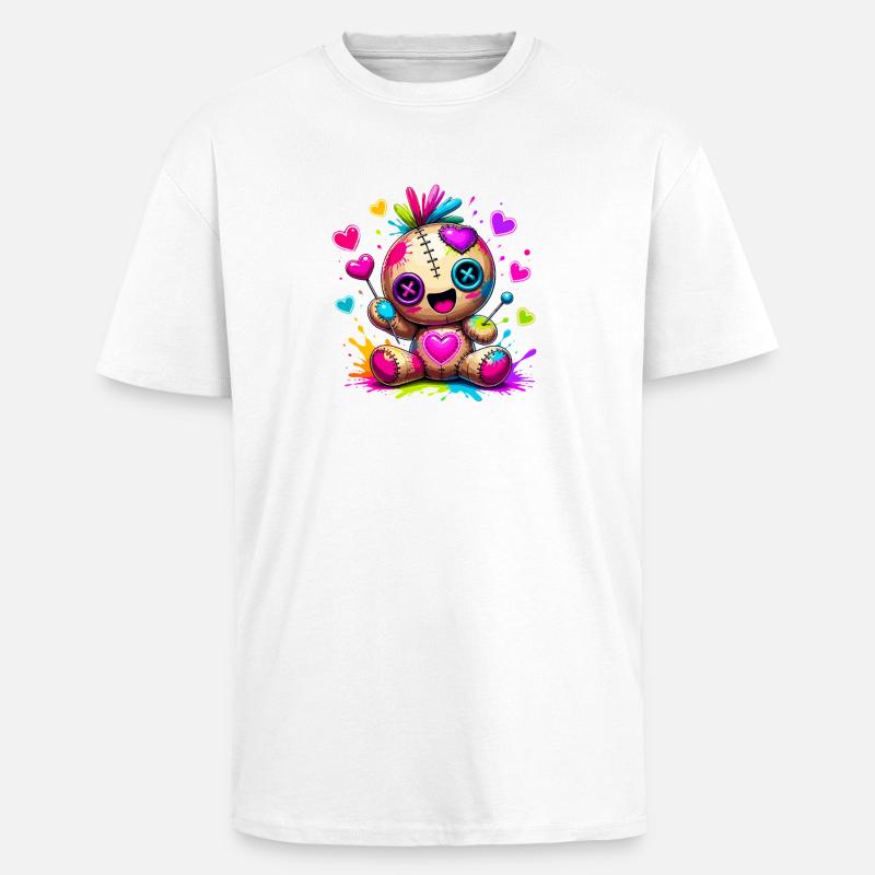 Patchwork-Kuscheltier mit Neonherzen - Oversized Heavyweight Unisex T-Shirt - Weiß