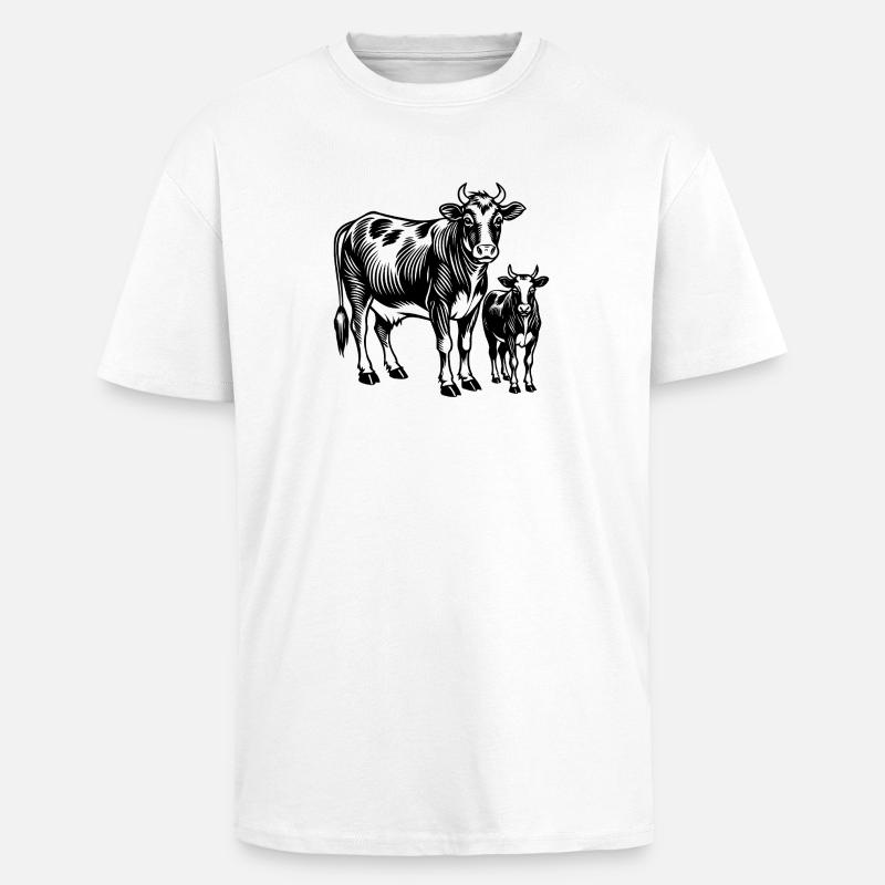 Vache et veau - T-shirt unisexe oversize épais - blanc