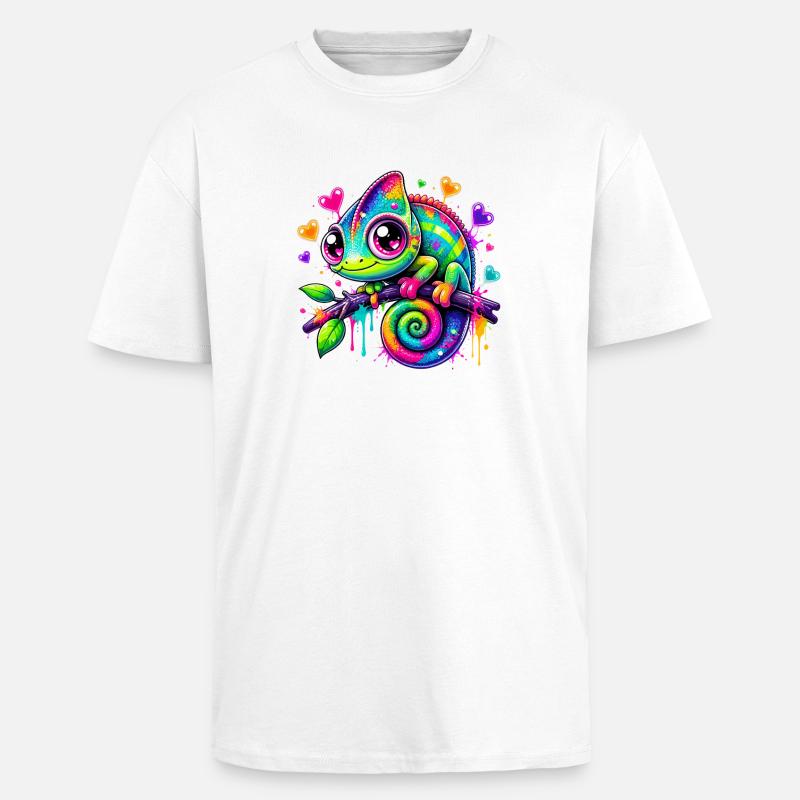 Buntes Chamäleon auf Ast - Oversized Heavyweight Unisex T-Shirt - Weiß