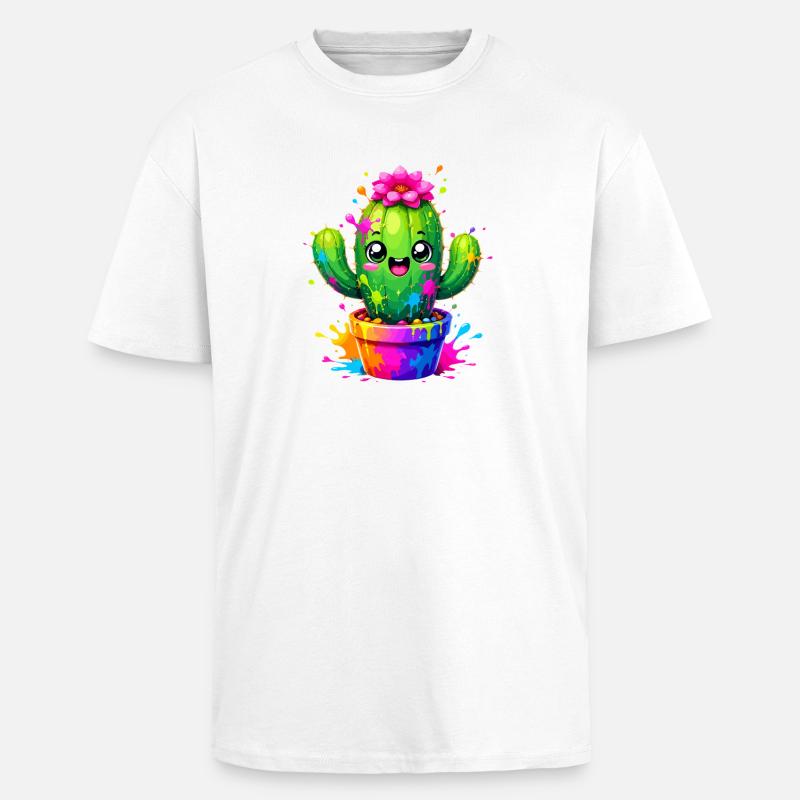 Cactus Joyeuses Fleurs Éclaboussurées - T-shirt unisexe oversize épais - blanc