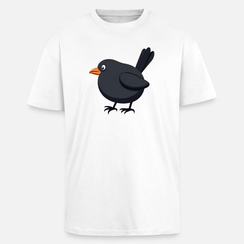 oiseau merle noir - T-shirt unisexe oversize épais - blanc