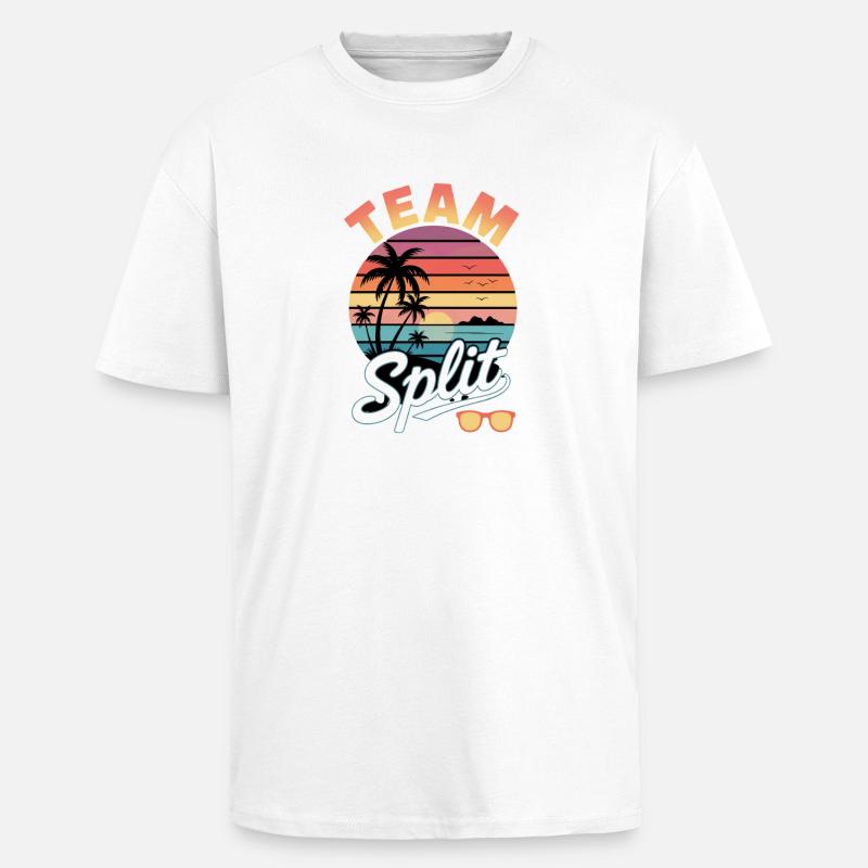 Équipe Split Sunset Tropics - T-shirt unisexe oversize épais - blanc