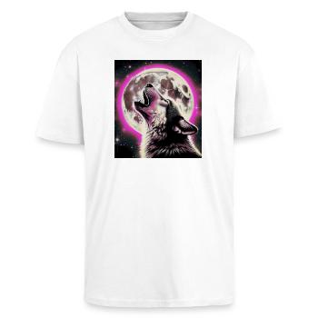Wolf howls at the Full Moon - Unisex Oversized Heavyweight T-shirt - white - Front - Alina (178cm) & Michal (187cm)