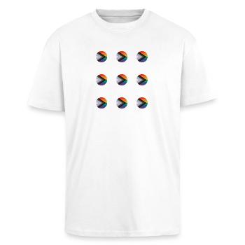 Pride-Pfeil-Mosaik - Oversized Heavyweight Unisex T-Shirt - Weiß - Vorne - Alina (178cm) & Michal (187cm)