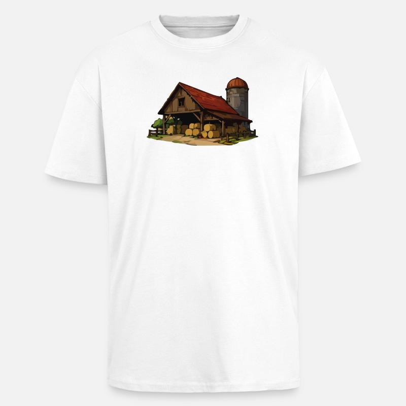 Rustikale Scheune mit Heuballen - Oversized Heavyweight Unisex T-Shirt - Weiß
