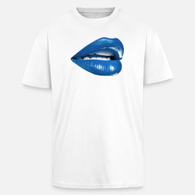 Bold Blue Lips Graphic - Unisex Oversized Heavyweight T-shirt - white