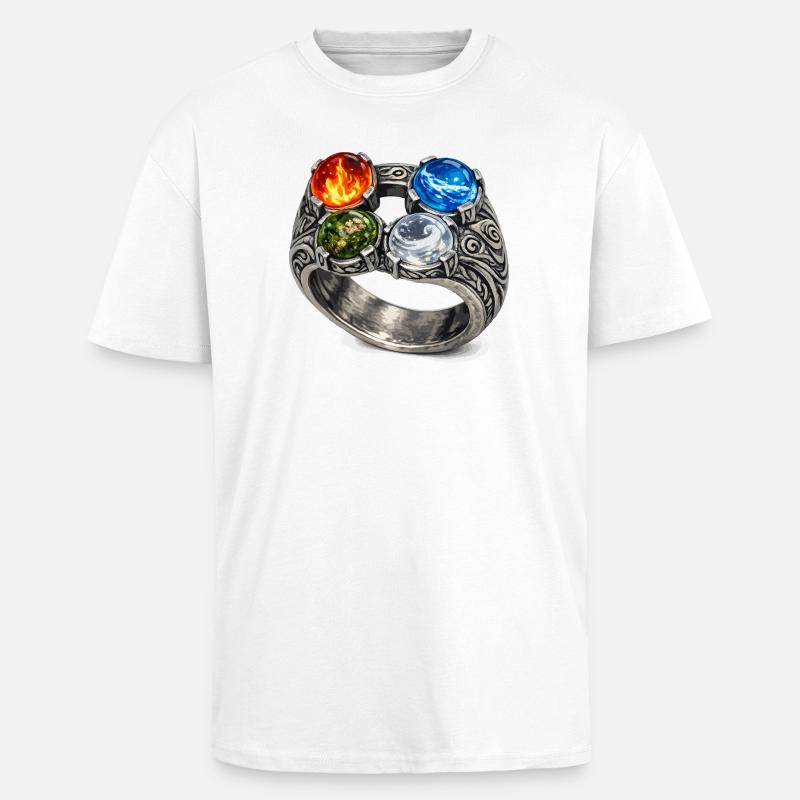 Four Elements Ring with Gemstones - Unisex Oversized Heavyweight T-shirt - white